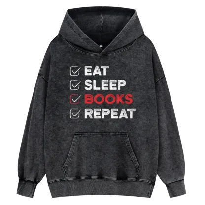 Pagewings Eat Sleep Books Repeat Unisex Washed Hoodie