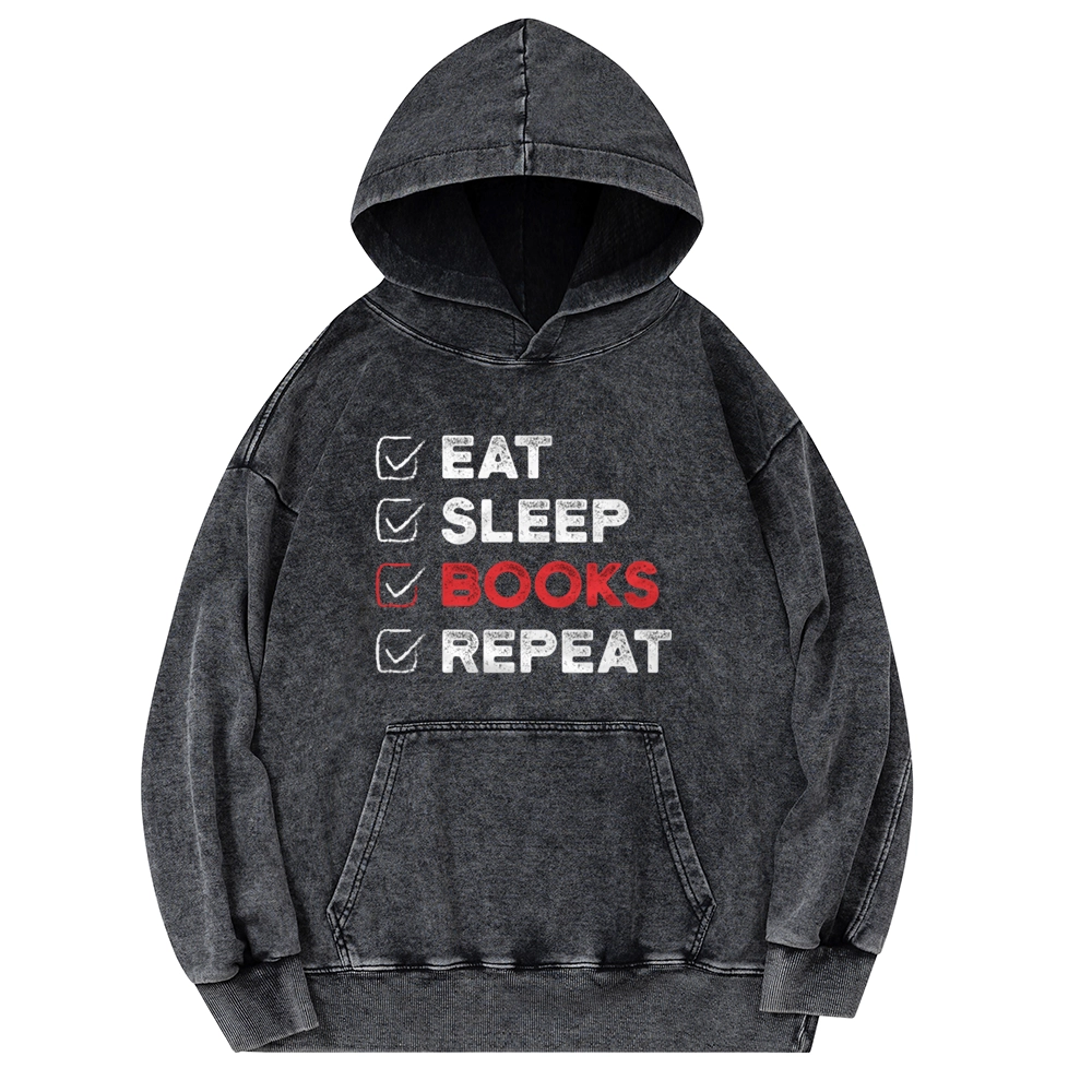 Pagewings Eat Sleep Books Repeat Unisex Washed Hoodie