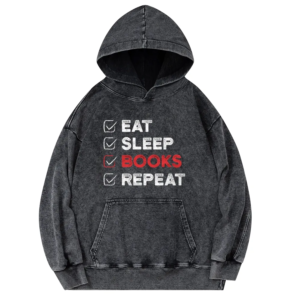 Pagewings Eat Sleep Books Repeat Unisex Washed Hoodie