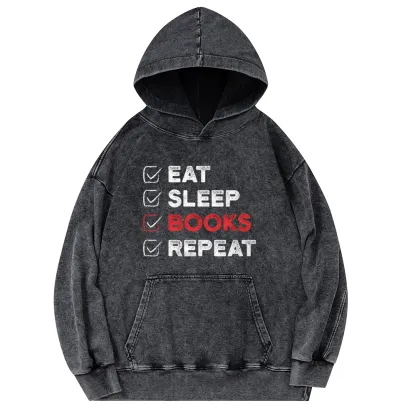 Pagewings Eat Sleep Books Repeat Unisex Washed Hoodie