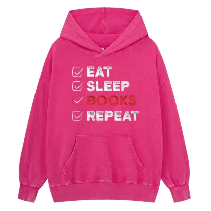 Pagewings Eat Sleep Books Repeat Unisex Washed Hoodie