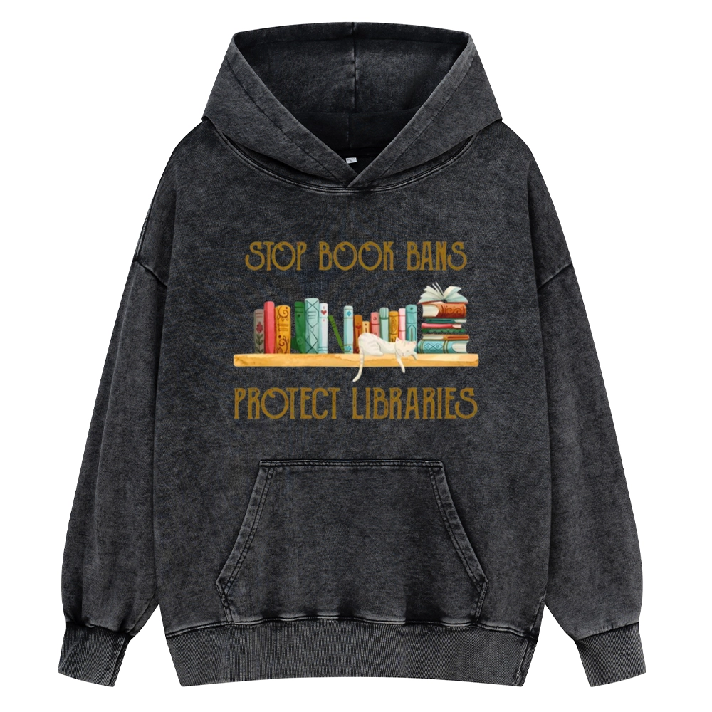 Pagewings Stop Book Bans Protect Libraries Unisex Washed Hoodie