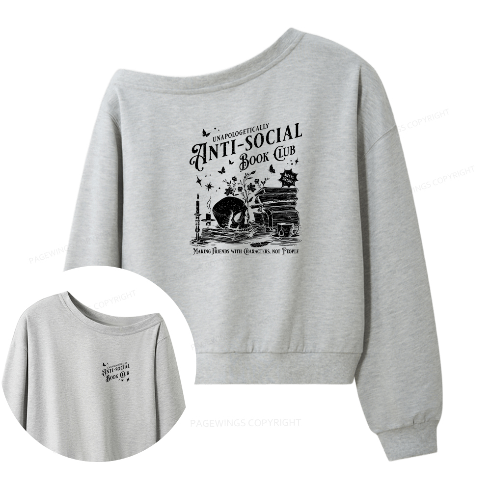 Pagewings Anti-social Book Club Comfort Colors Shirt Women Off Shoulder Sweatshirt