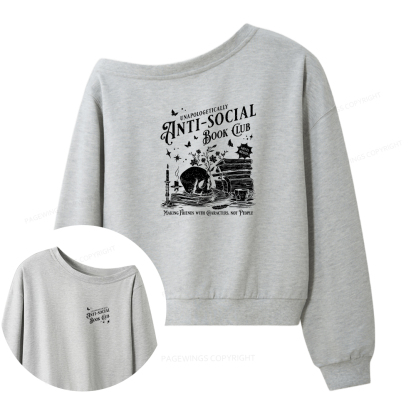 Pagewings Anti-social Book Club Comfort Colors Shirt Women Off Shoulder Sweatshirt