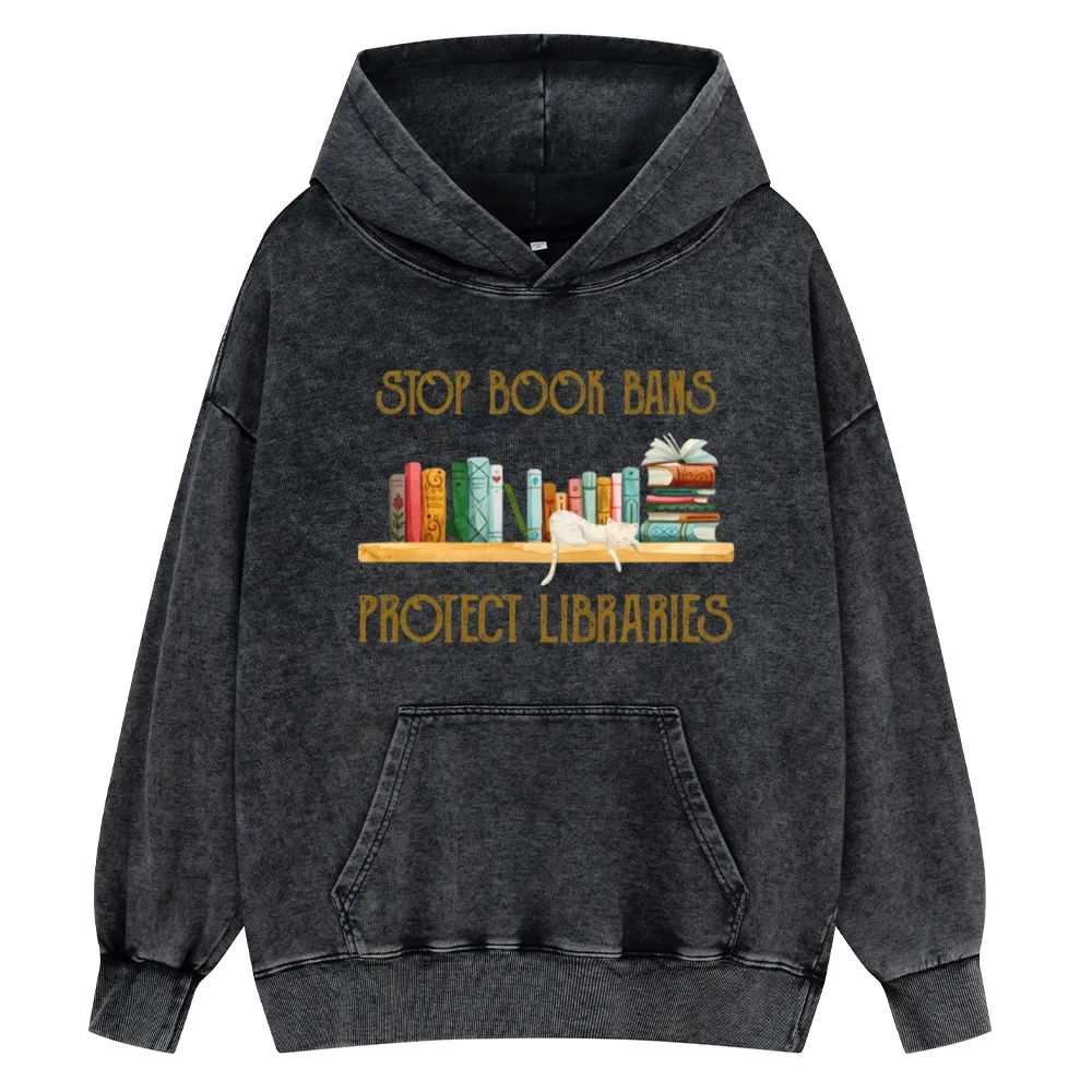 Pagewings Stop Book Bans Protect Libraries Unisex Washed Hoodie