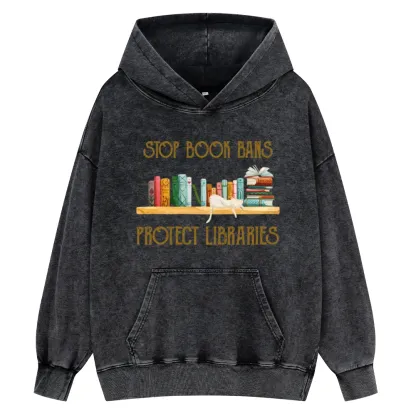 Pagewings Stop Book Bans Protect Libraries Unisex Washed Hoodie