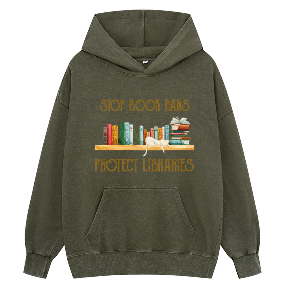 Pagewings Stop Book Bans Protect Libraries Unisex Washed Hoodie