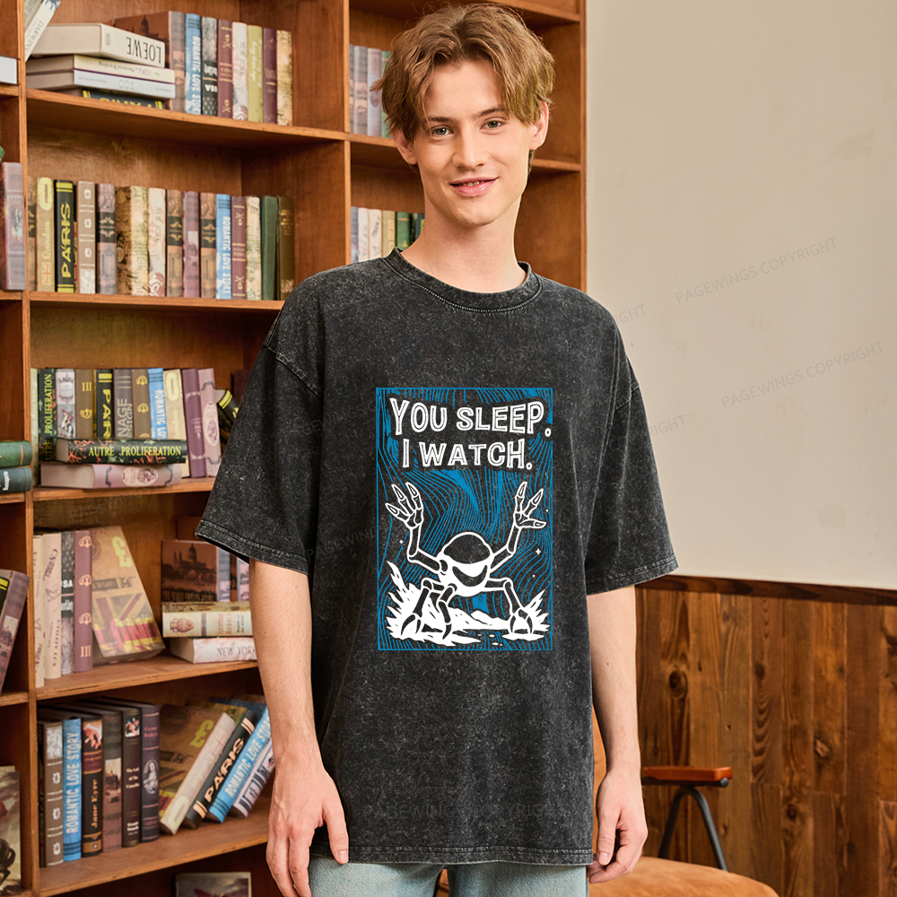 Pagewings You Sleep I Watch Unisex Washed T-shirt