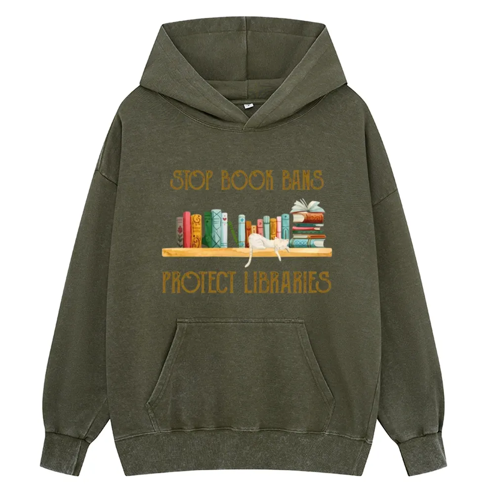 Pagewings Stop Book Bans Protect Libraries Unisex Washed Hoodie