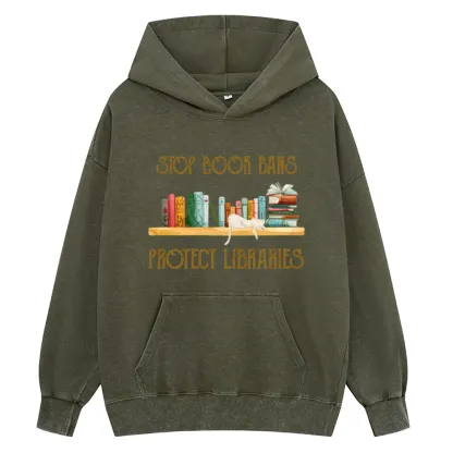Pagewings Stop Book Bans Protect Libraries Unisex Washed Hoodie