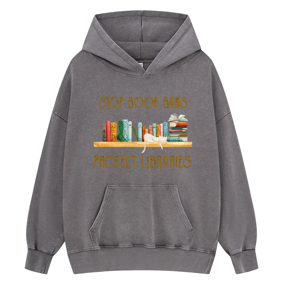 Pagewings Stop Book Bans Protect Libraries Unisex Washed Hoodie