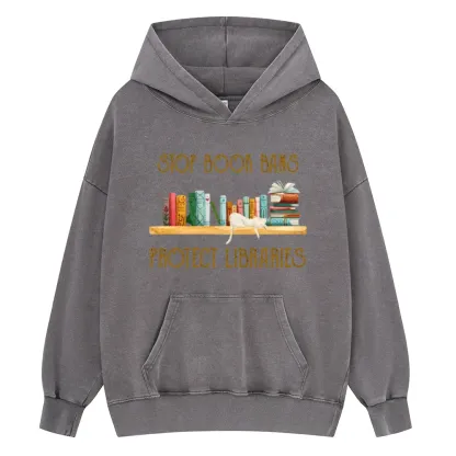 Pagewings Stop Book Bans Protect Libraries Unisex Washed Hoodie