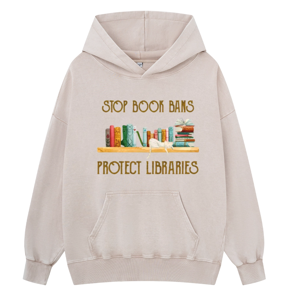 Pagewings Stop Book Bans Protect Libraries Unisex Washed Hoodie