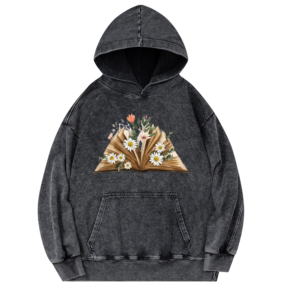 Pagewings Reading Flower Book Unisex Washed Hoodie
