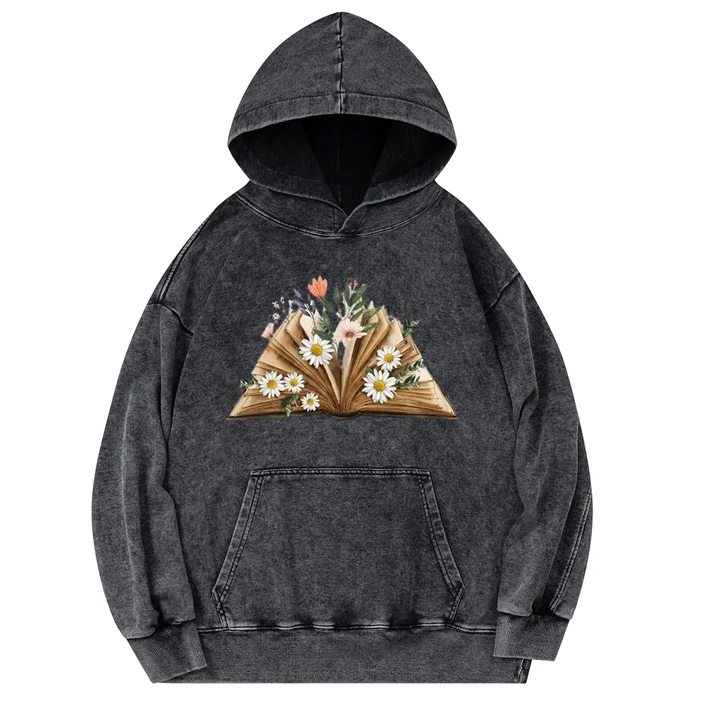 Pagewings Reading Flower Book Unisex Washed Hoodie
