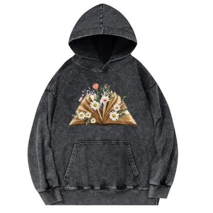 Pagewings Reading Flower Book Unisex Washed Hoodie