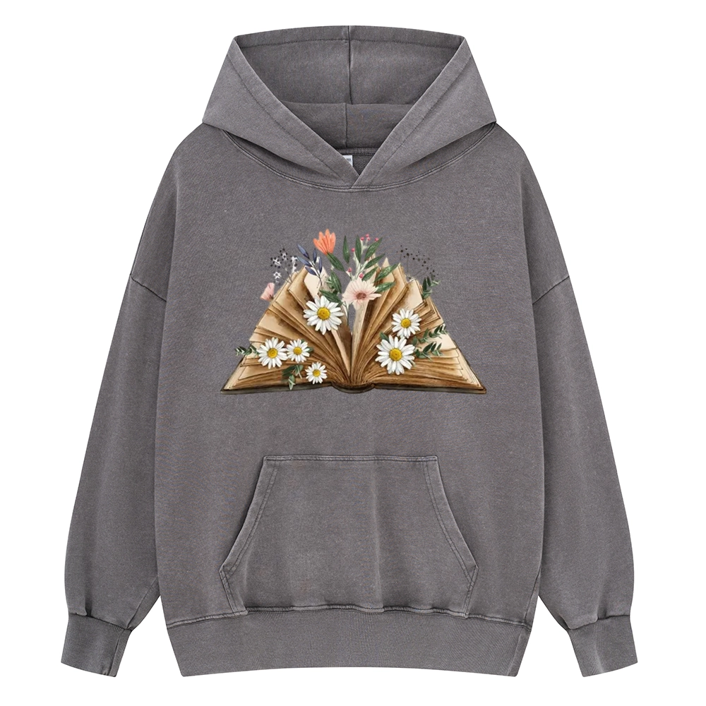 Pagewings Reading Flower Book Unisex Washed Hoodie