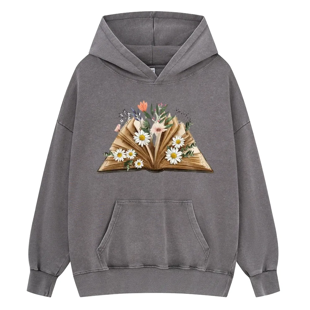 Pagewings Reading Flower Book Unisex Washed Hoodie