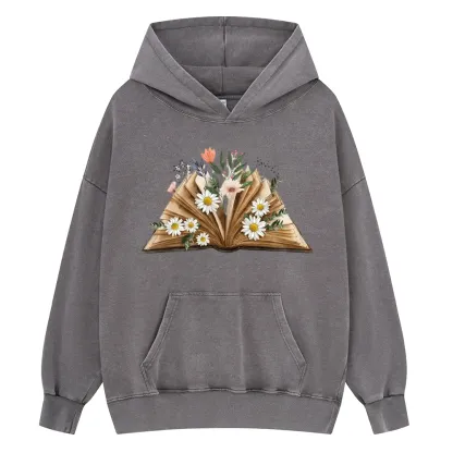 Pagewings Reading Flower Book Unisex Washed Hoodie