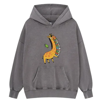 Pagewings Book Giraff Unisex Washed Hoodie