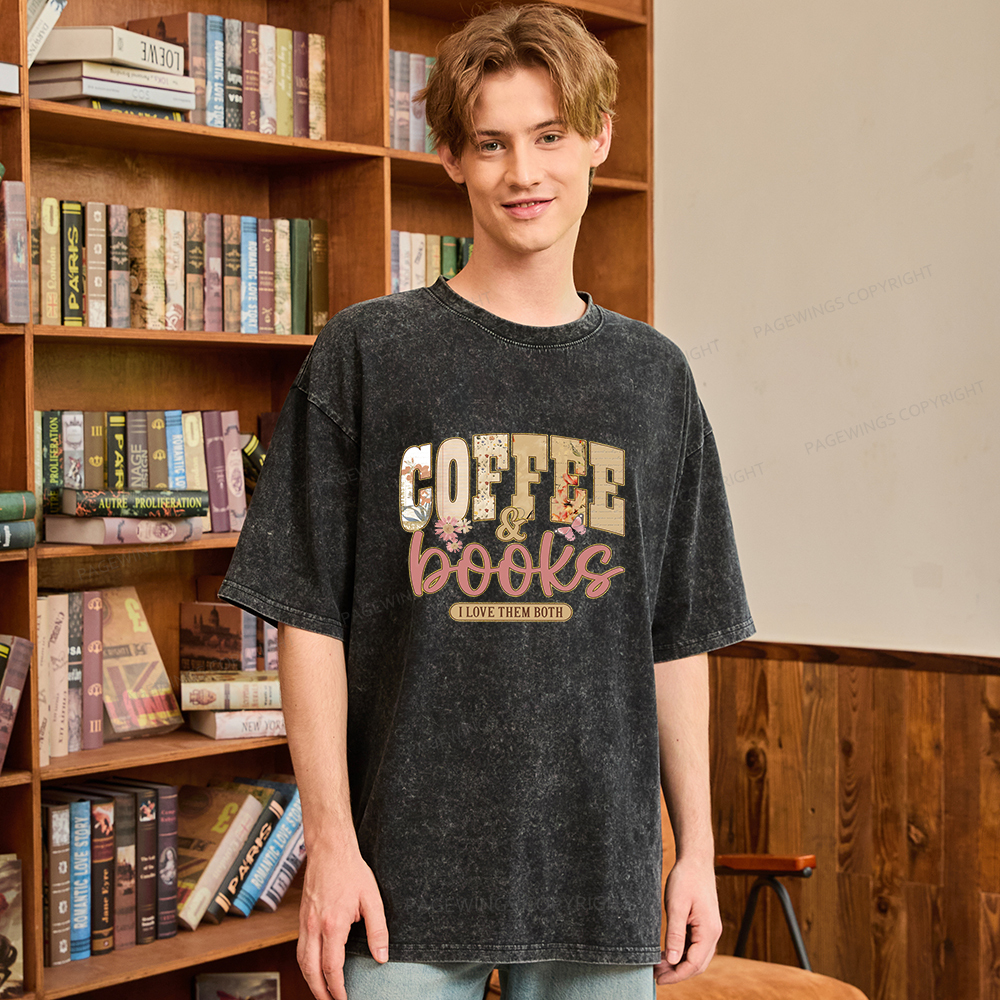 Pagewings Coffee And Books Unisex Washed T-shirt