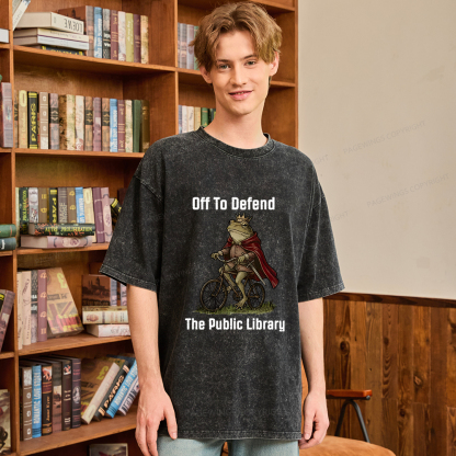 Pagewings Off To Defend The Public Library Unisex Washed T-shirt