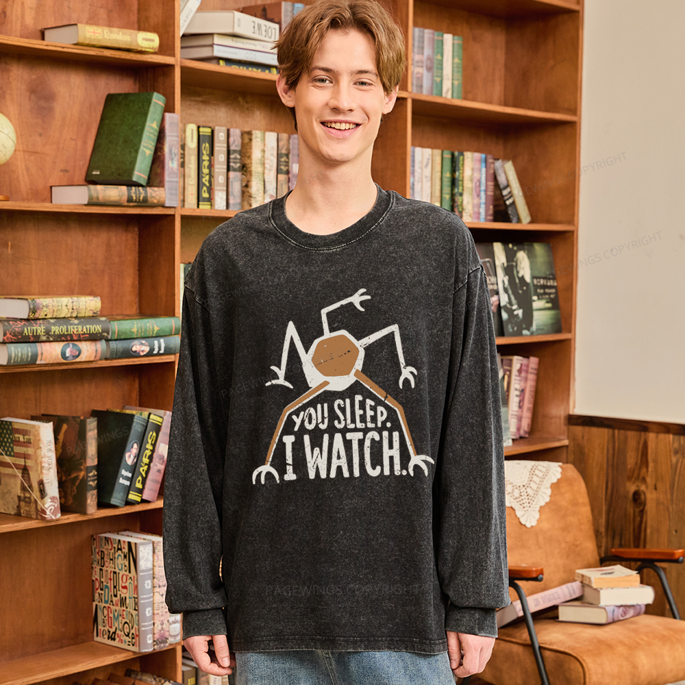 Pagewings You Sleep I Watch Unisex Washed Long Sleeve T-shirt