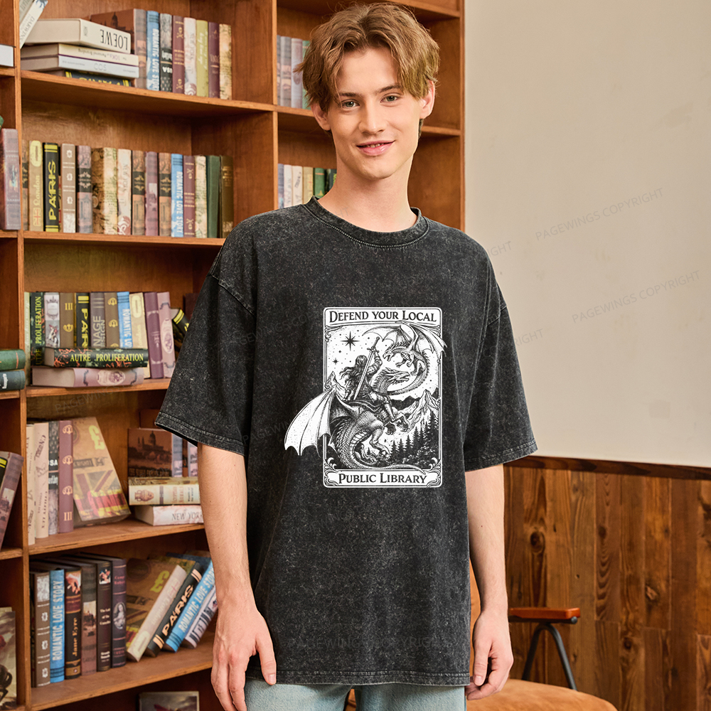 Pagewings Defend Your Local Public Library Unisex Washed T-shirt