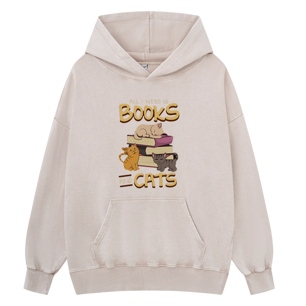 Pagewings All I Need Is Books And Cats Unisex Washed Hoodie