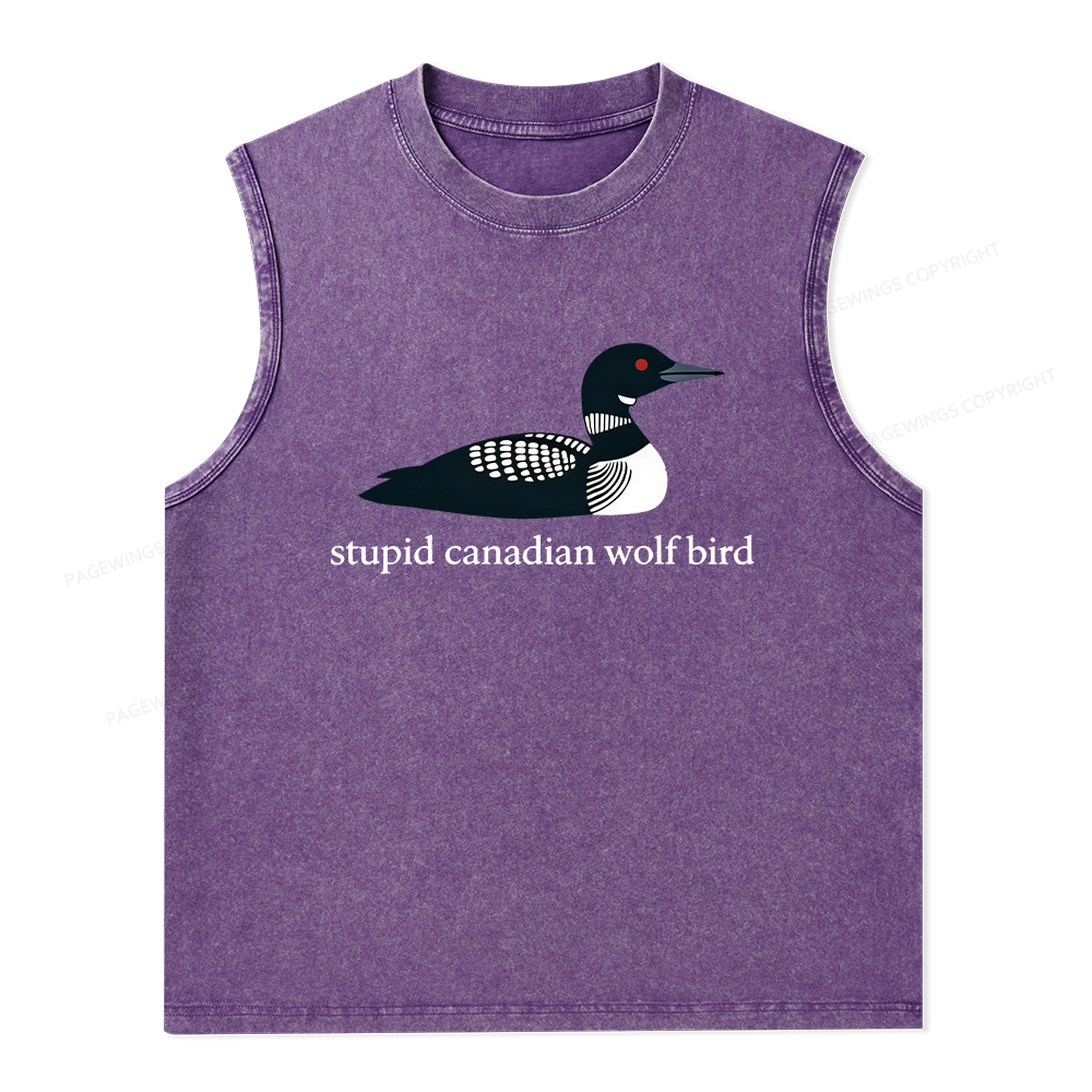 Pagewings Stupid Canadian Wolf Bird Unisex Washed Tank Top
