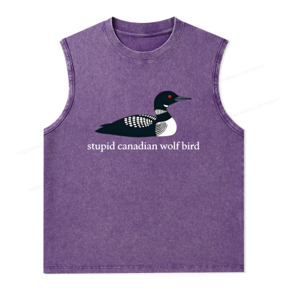 Pagewings Stupid Canadian Wolf Bird Unisex Washed Tank Top