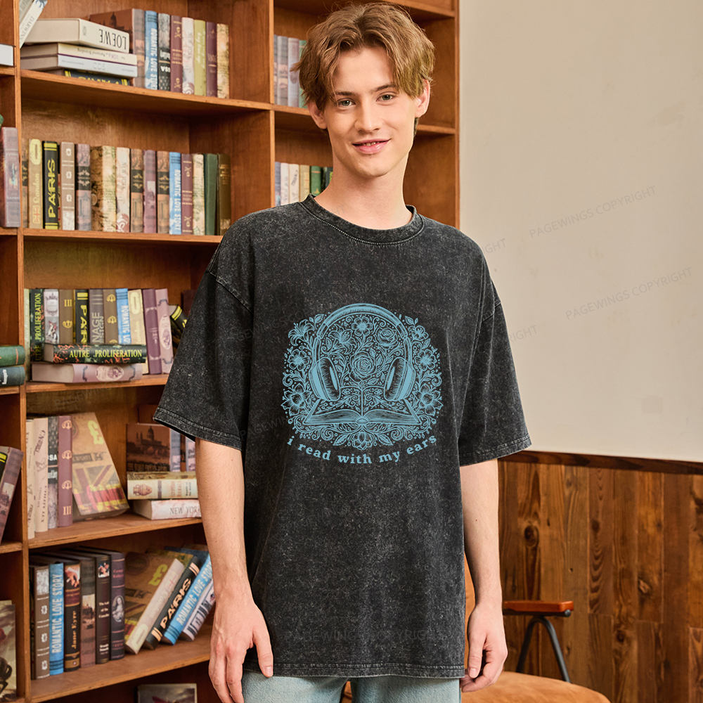 Pagewings Floral Audiobook Unisex Washed T-shirt