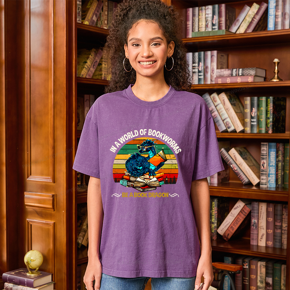 Pagewings In A World Of Bookworms Be A Book Dragon Unisex Washed T-shirt