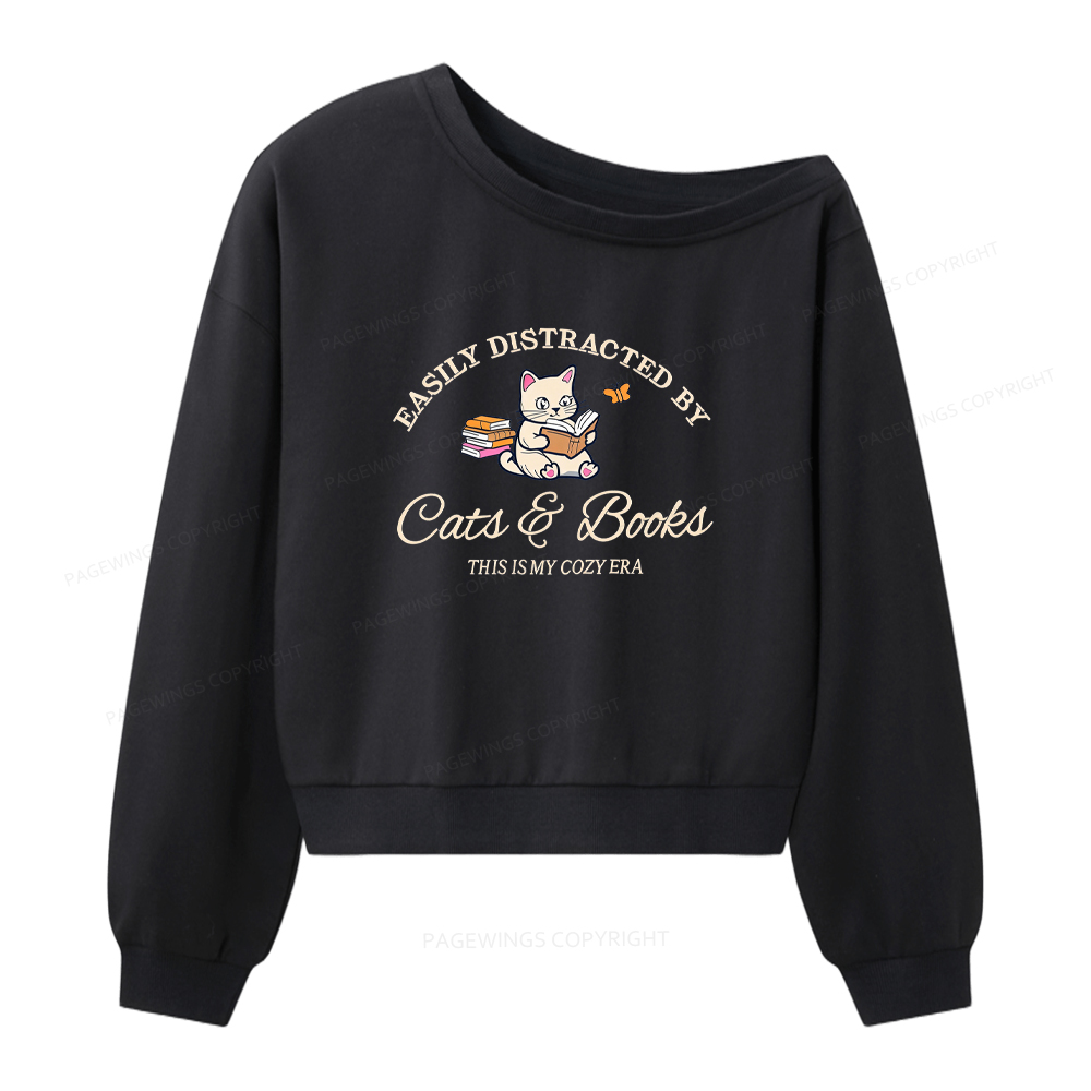 Pagewings Cats and Books Women Off Shoulder Sweatshirt