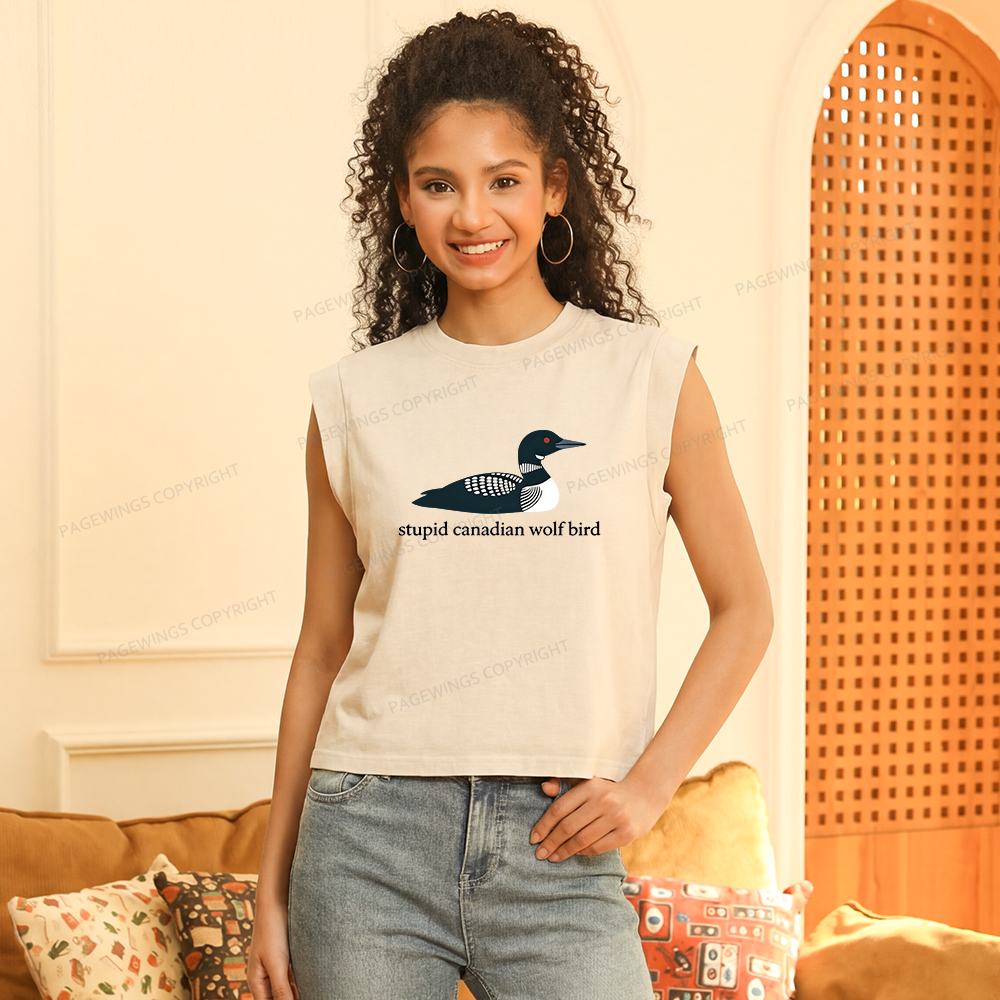 Pagewings Stupid Canadian Wolf Bird Women's Washed Tank Top