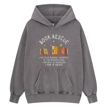 Pagewings Book Rescue Unisex Washed Hoodie
