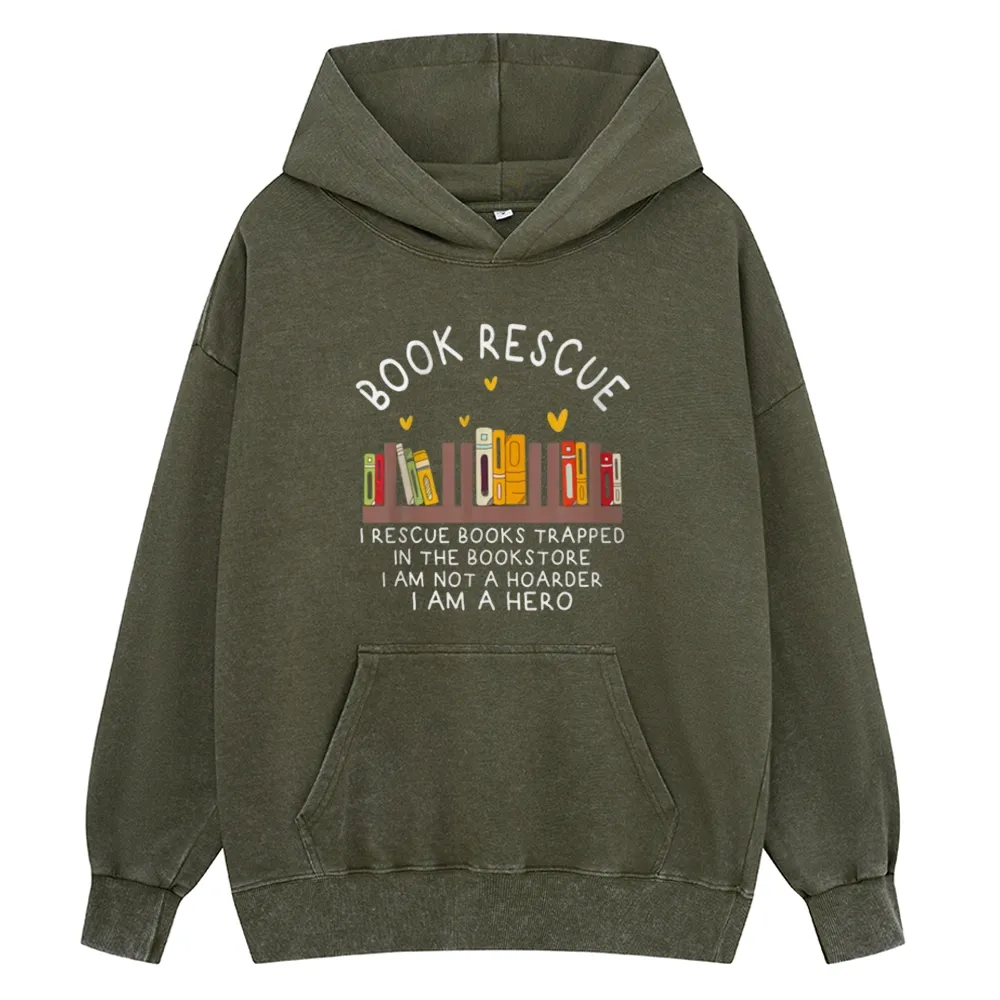 Pagewings Book Rescue Unisex Washed Hoodie