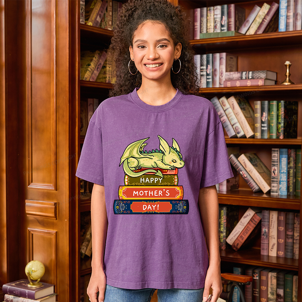 Pagewings Book Dragon Happy Mother's Day Unisex Washed T-shirt