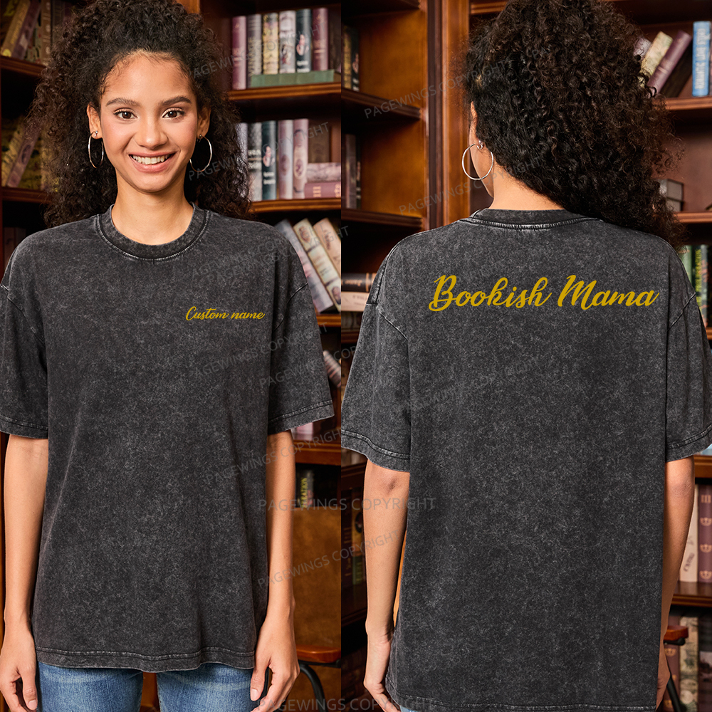 Pagewings Personalized Bookish Mama Unisex Washed T-shirt