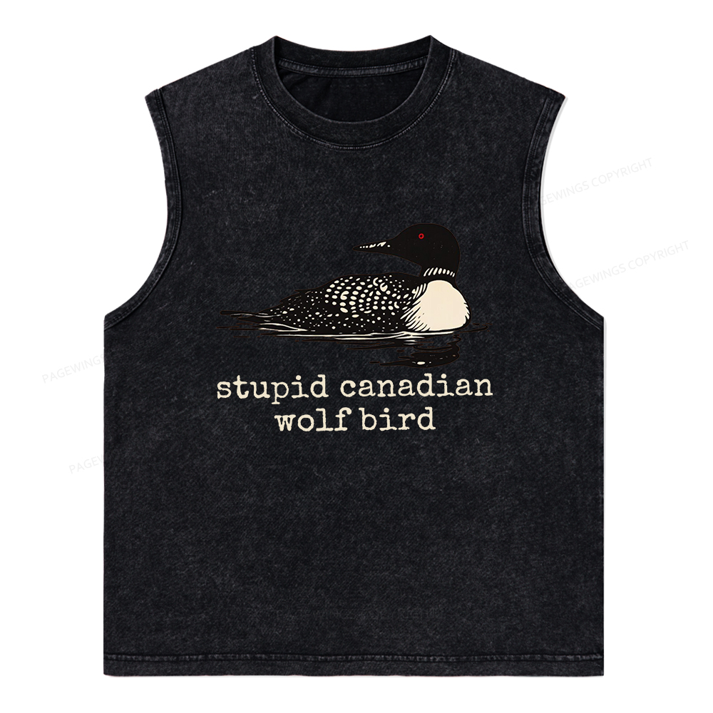Pagewings Stupid Canadian Wolf Bird Unisex Washed Tank Top