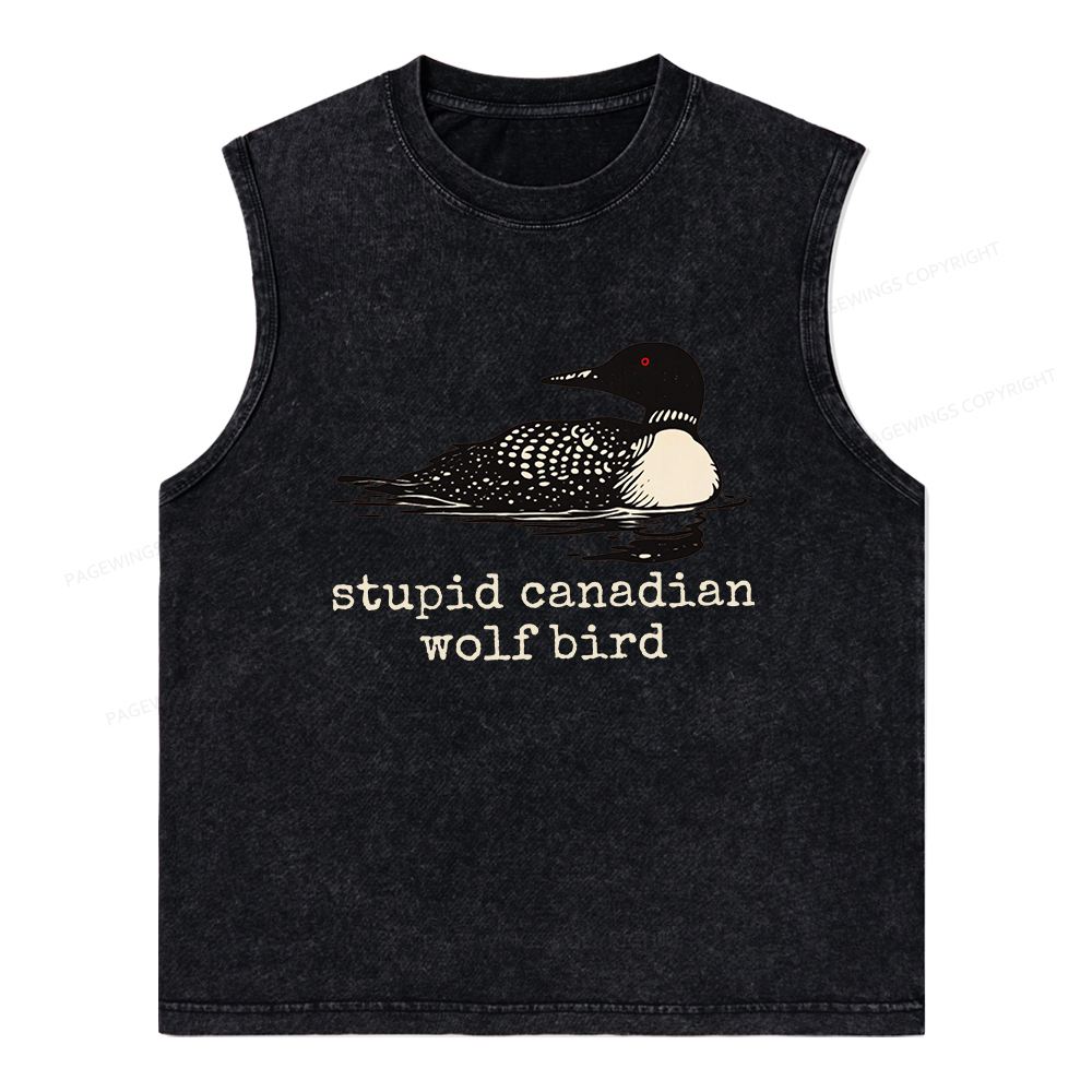 Pagewings Stupid Canadian Wolf Bird Unisex Washed Tank Top