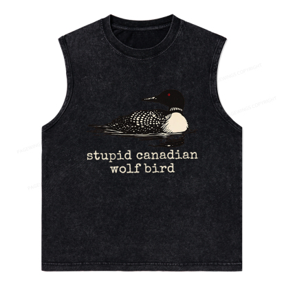Pagewings Stupid Canadian Wolf Bird Unisex Washed Tank Top
