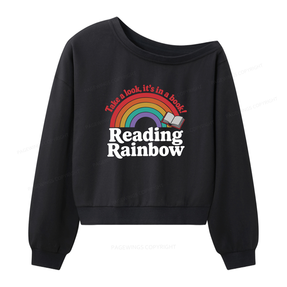 Pagewings Reading With Rainbow Women Off Shoulder Sweatshirt