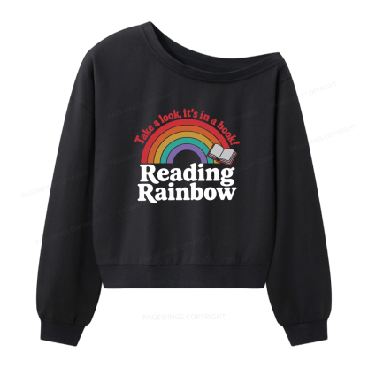 Pagewings Reading With Rainbow Women Off Shoulder Sweatshirt