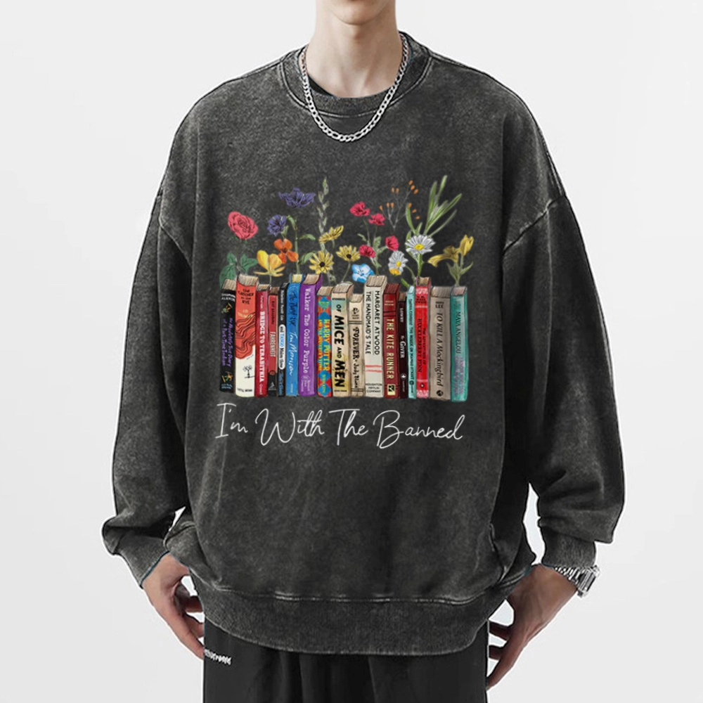 Pagewings I'm With The Banned Flowers Unisex Washed Sweatshirt