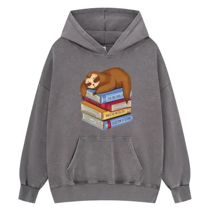 Pagewings Sloth And Book Unisex Washed Hoodie