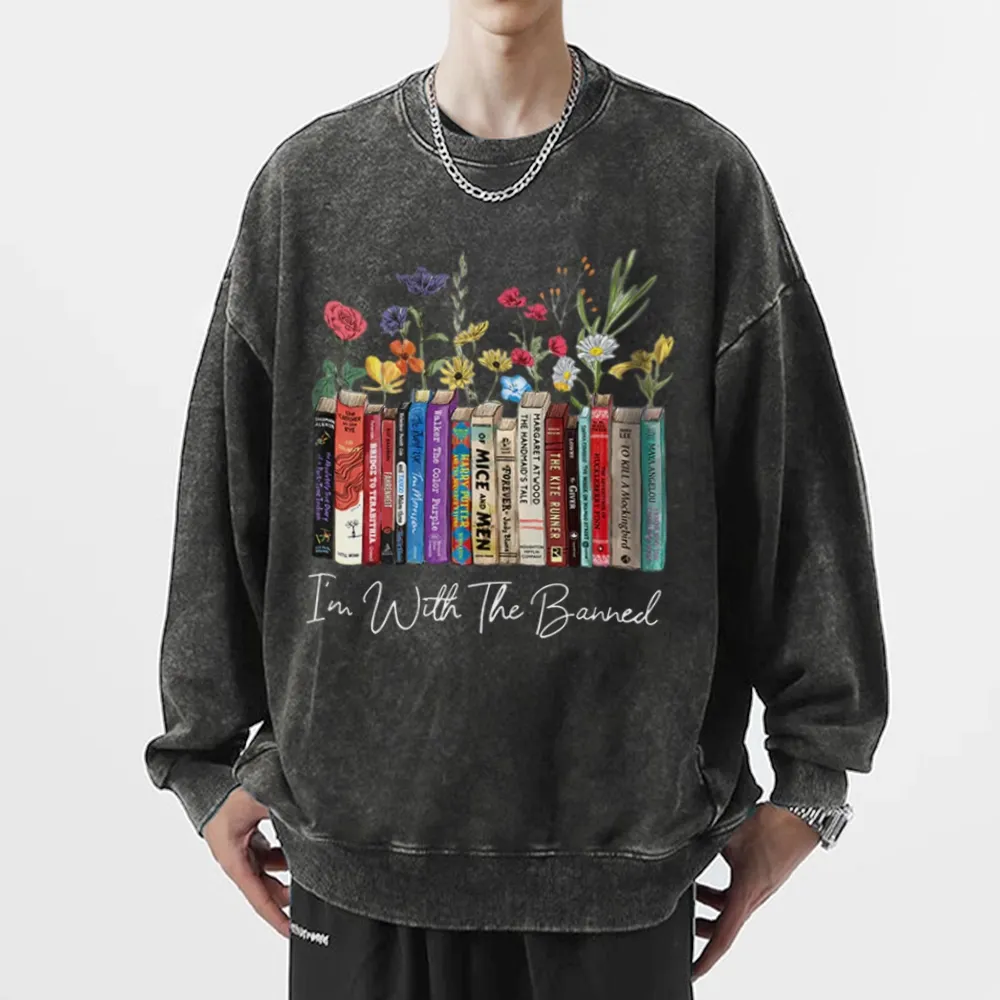 Pagewings I'm With The Banned Flowers Unisex Washed Sweatshirt