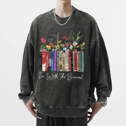 Pagewings I'm With The Banned Flowers Unisex Washed Sweatshirt