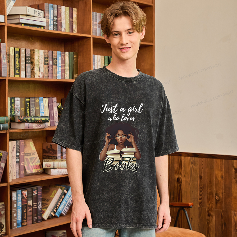 Pagewings Black Girl Reading Unisex Washed T-shirt