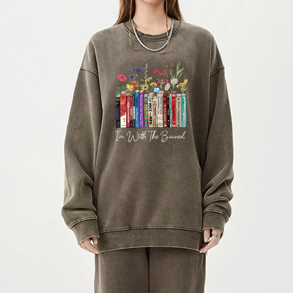 Pagewings I'm With The Banned Flowers Unisex Washed Sweatshirt